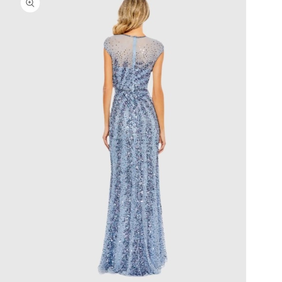 NWT | Mac Diggal 5619 Blue Embellished High Neck Cap Sleeve Gown Size 8 - Picture 4 of 12
